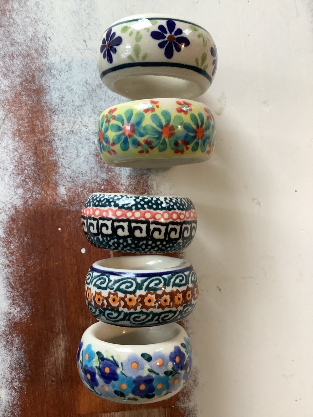 Lot Of 5 Five Polish Pottery Napkin Rings UNIKAT